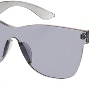 Retro Futuristic Grey Colored Shield Sunglasses Oversized Rimless Flat Top Sunnies for Men & Women