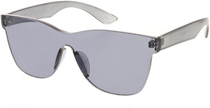 Retro Futuristic Grey Colored Shield Sunglasses Oversized Rimless Flat Top Sunnies for Men & Women