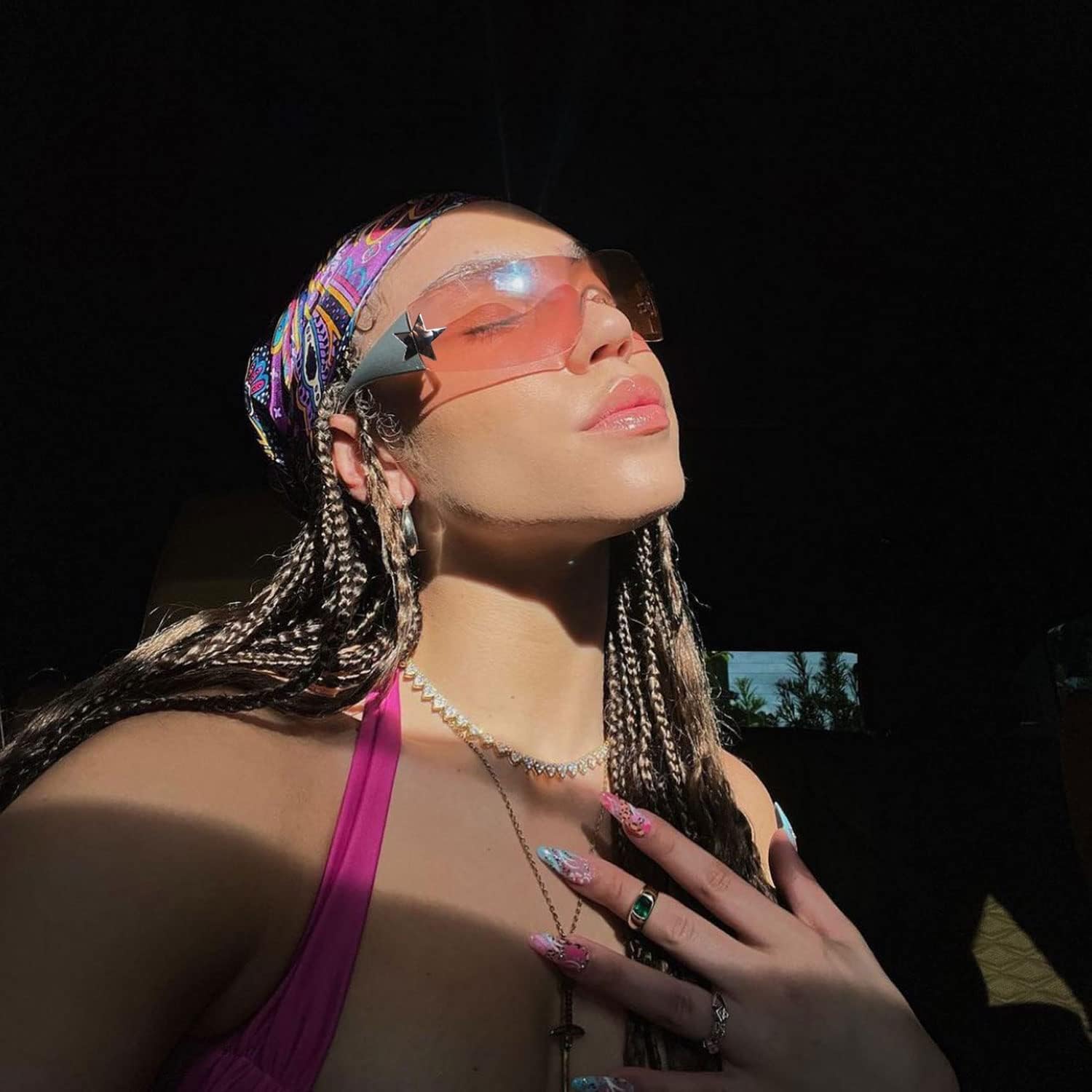 Rmerom Y2K Sunglasses for Women,Rimless Shield Wrap Around Sunglasses 2000S Trendy Oversized Fashion Y2K Glasses Shades - Image 4