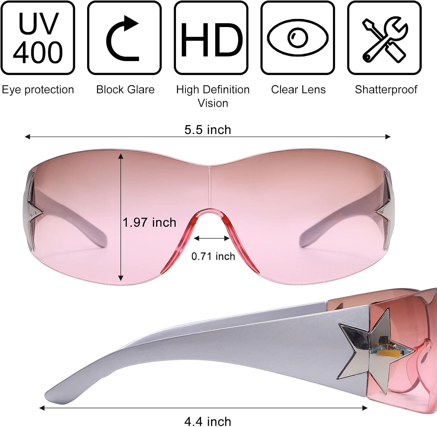 Rmerom Y2K Sunglasses for Women,Rimless Shield Wrap Around Sunglasses 2000S Trendy Oversized Fashion Y2K Glasses Shades - Image 3