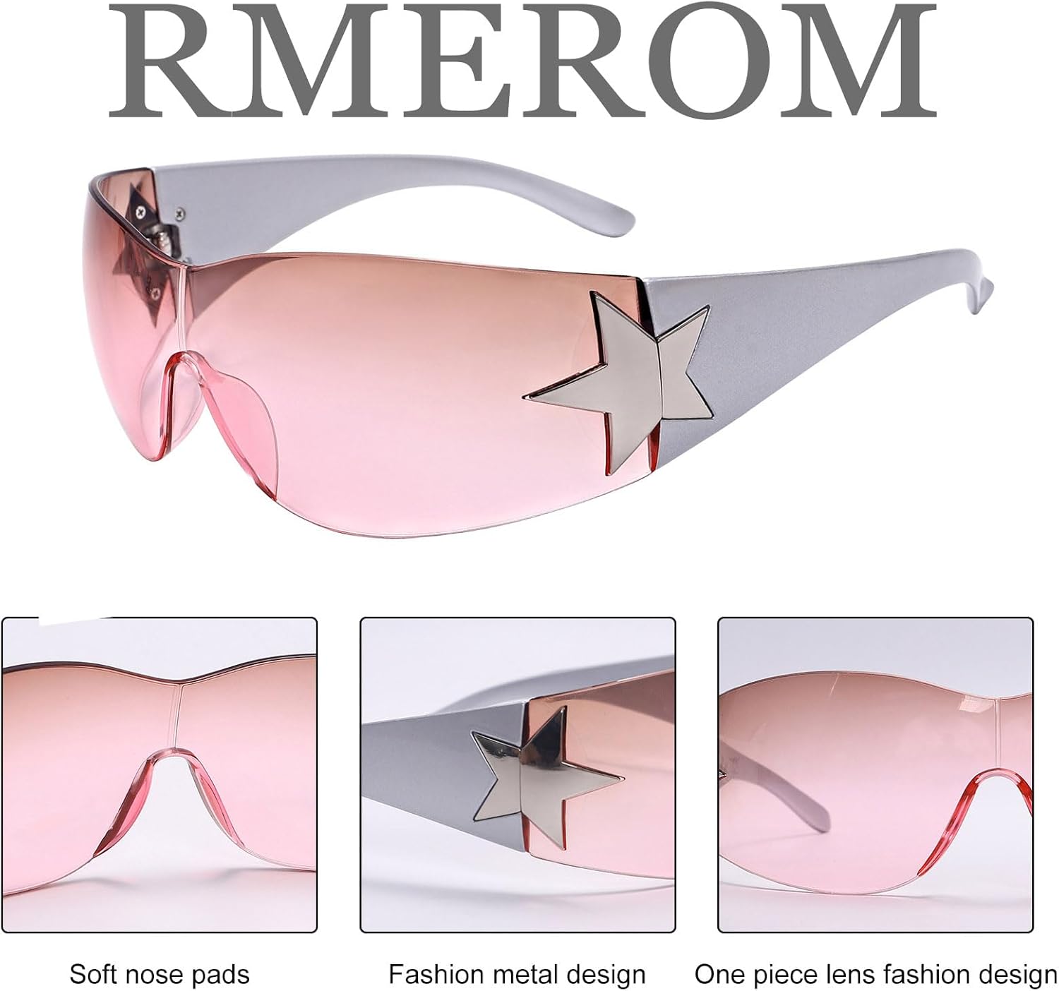 Rmerom Y2K Sunglasses for Women,Rimless Shield Wrap Around Sunglasses 2000S Trendy Oversized Fashion Y2K Glasses Shades - Image 2