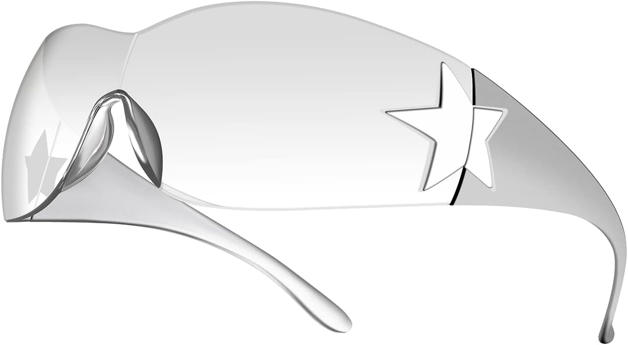Rmerom Y2K Sunglasses for Women,Rimless Shield Wrap Around Sunglasses 2000S Trendy Oversized Fashion Y2K Glasses Shades - Image 6