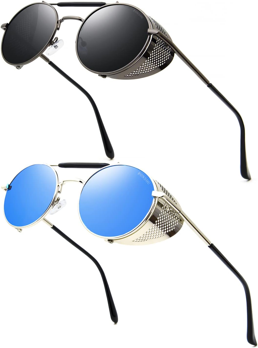 RONSOU Steampunk Style Round Vintage Polarized Sunglasses Retro Eyewear UV400 Protection Matel Frame - Image 28