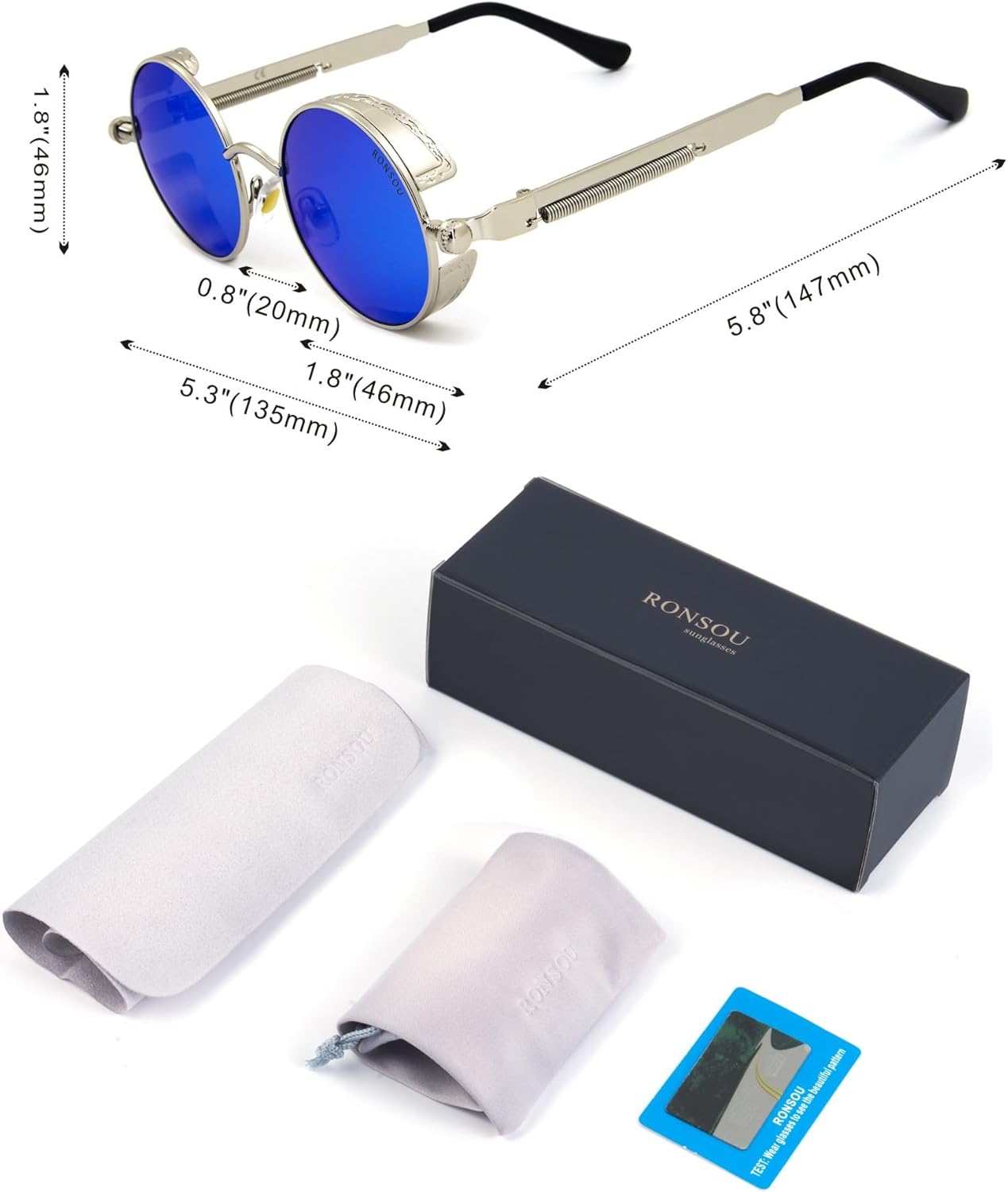 RONSOU Steampunk Style Round Vintage Polarized Sunglasses Retro Eyewear UV400 Protection Matel Frame - Image 5