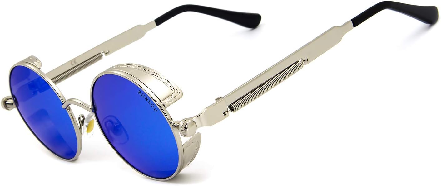 RONSOU Steampunk Style Round Vintage Polarized Sunglasses Retro Eyewear UV400 Protection Matel Frame