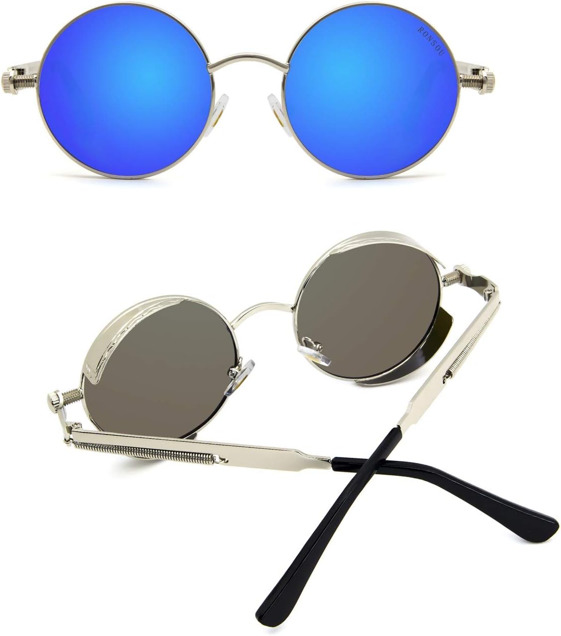 RONSOU Steampunk Style Round Vintage Polarized Sunglasses Retro Eyewear UV400 Protection Matel Frame - Image 3