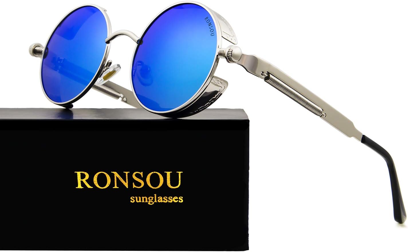 RONSOU Steampunk Style Round Vintage Polarized Sunglasses Retro Eyewear UV400 Protection Matel Frame - Image 2