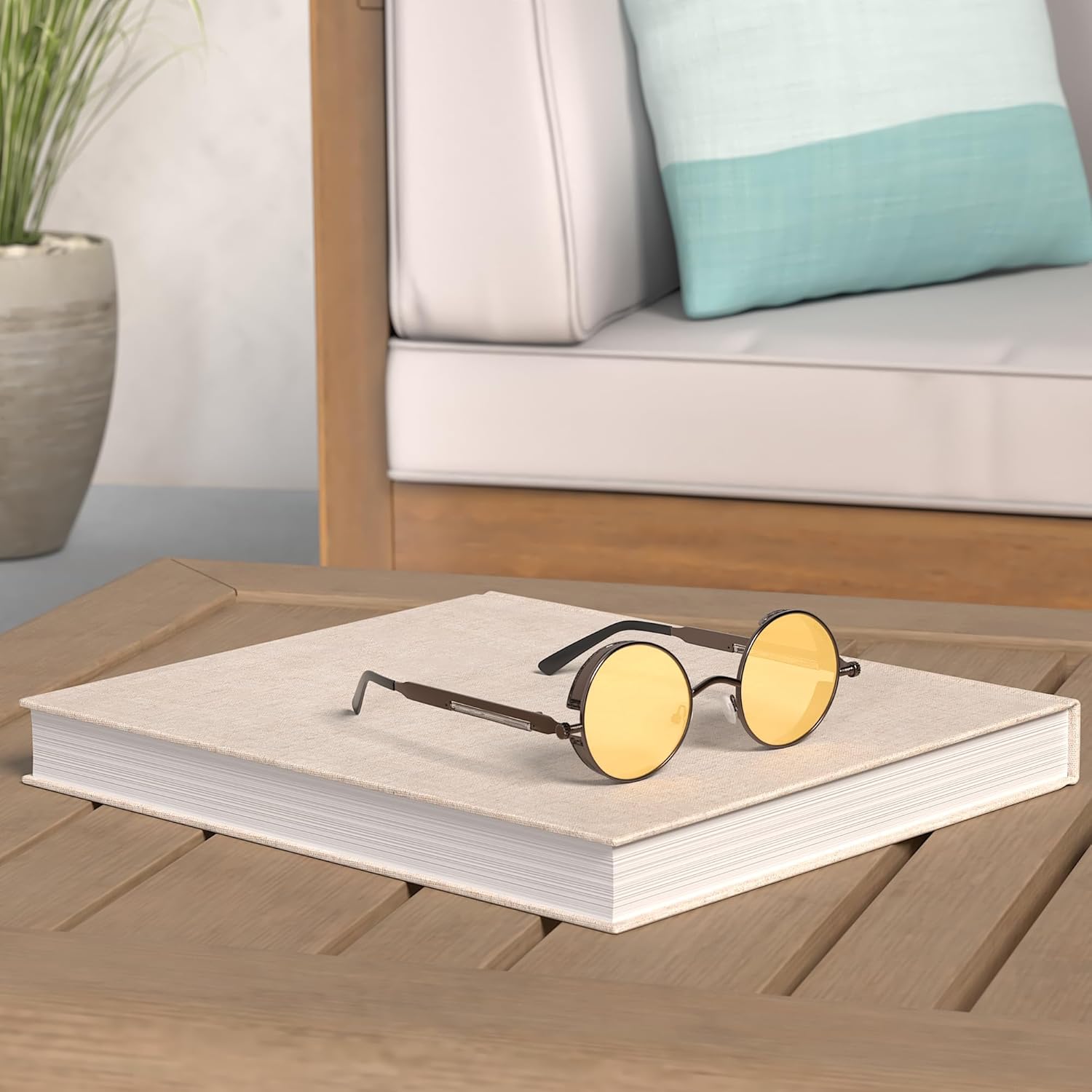 RONSOU Steampunk Style Round Vintage Polarized Sunglasses Retro Eyewear UV400 Protection Matel Frame - Image 2