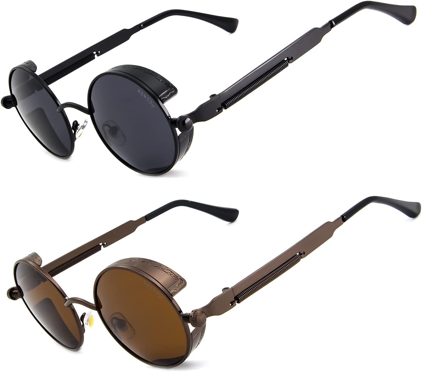 RONSOU Steampunk Style Round Vintage Polarized Sunglasses Retro Eyewear UV400 Protection Matel Frame - Image 30