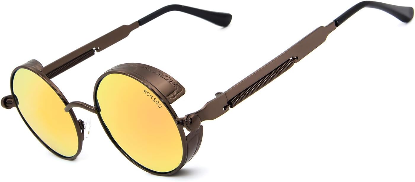 RONSOU Steampunk Style Round Vintage Polarized Sunglasses Retro Eyewear UV400 Protection Matel Frame