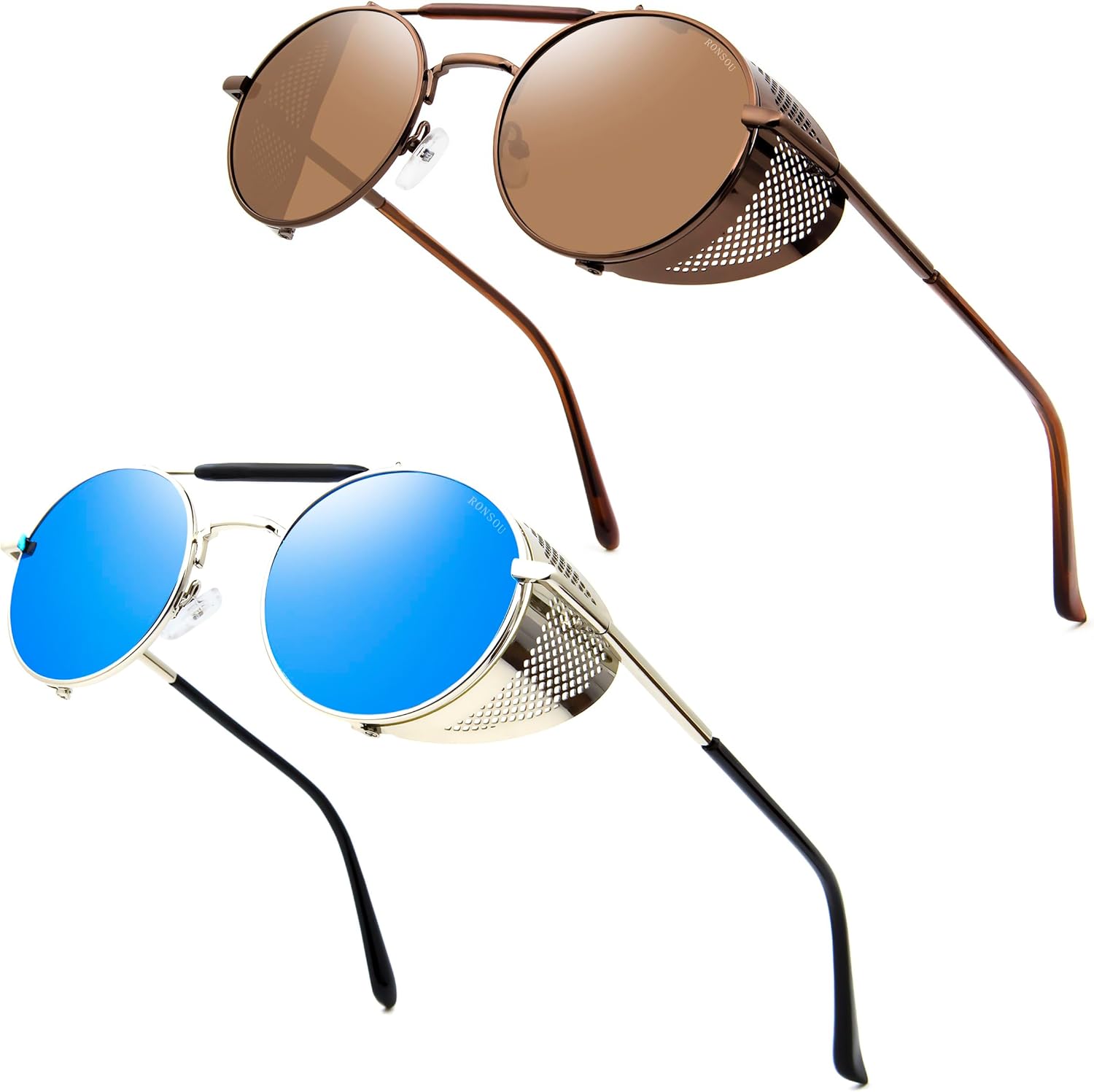 RONSOU Steampunk Style Round Vintage Polarized Sunglasses Retro Eyewear UV400 Protection Matel Frame - Image 15