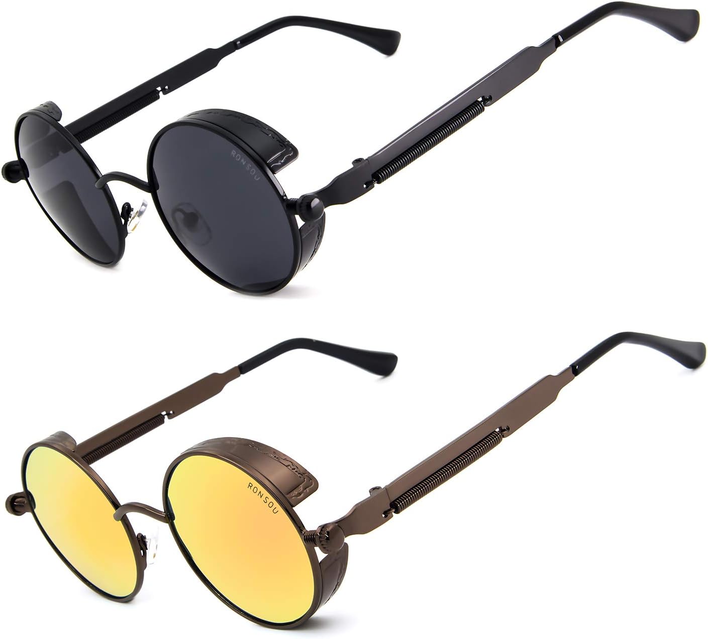 RONSOU Steampunk Style Round Vintage Polarized Sunglasses Retro Eyewear UV400 Protection Matel Frame - Image 15