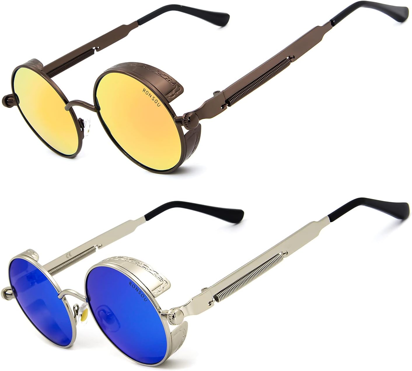 RONSOU Steampunk Style Round Vintage Polarized Sunglasses Retro Eyewear UV400 Protection Matel Frame - Image 34