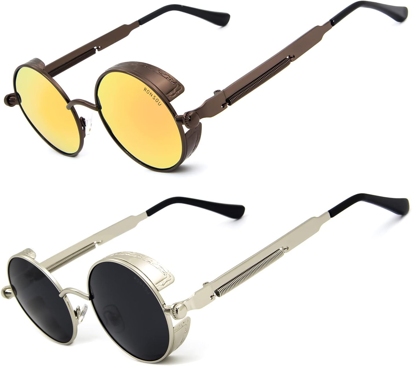RONSOU Steampunk Style Round Vintage Polarized Sunglasses Retro Eyewear UV400 Protection Matel Frame - Image 18