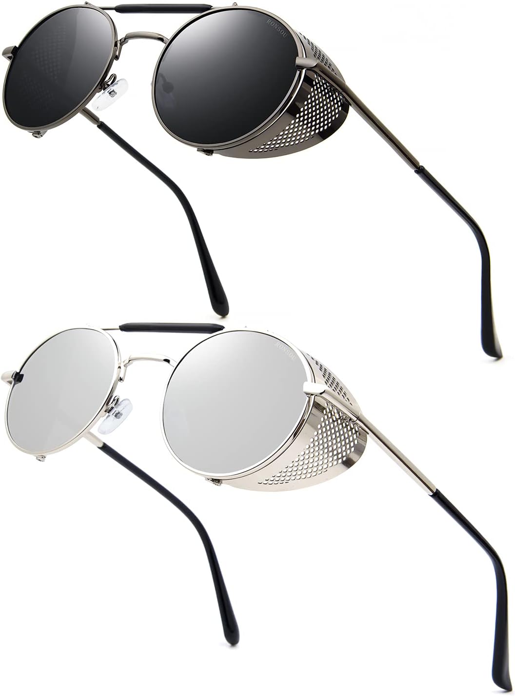 RONSOU Steampunk Style Round Vintage Polarized Sunglasses Retro Eyewear UV400 Protection Matel Frame - Image 33