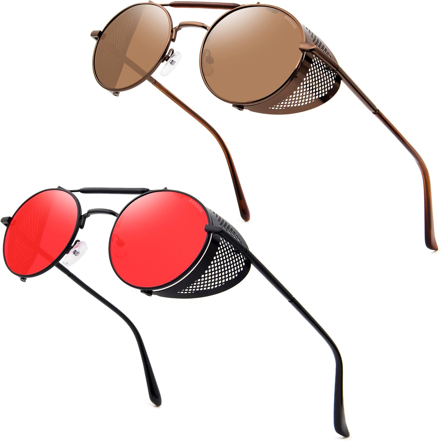 RONSOU Steampunk Style Round Vintage Polarized Sunglasses Retro Eyewear UV400 Protection Matel Frame - Image 26