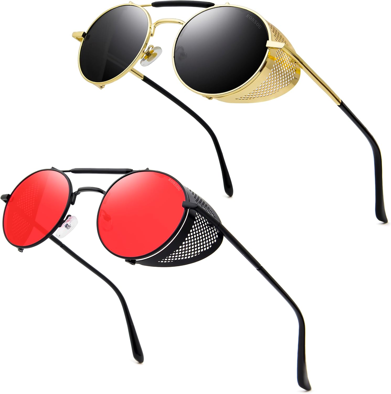 RONSOU Steampunk Style Round Vintage Polarized Sunglasses Retro Eyewear UV400 Protection Matel Frame - Image 31