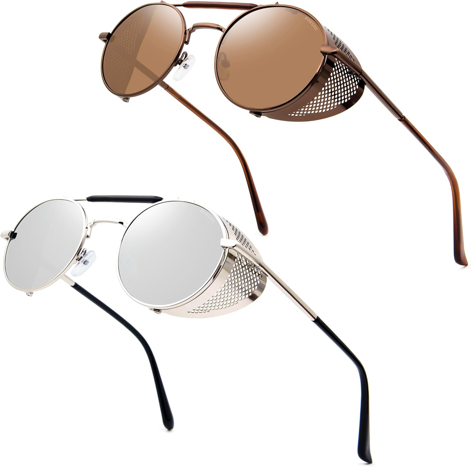 RONSOU Steampunk Style Round Vintage Polarized Sunglasses Retro Eyewear UV400 Protection Matel Frame - Image 24