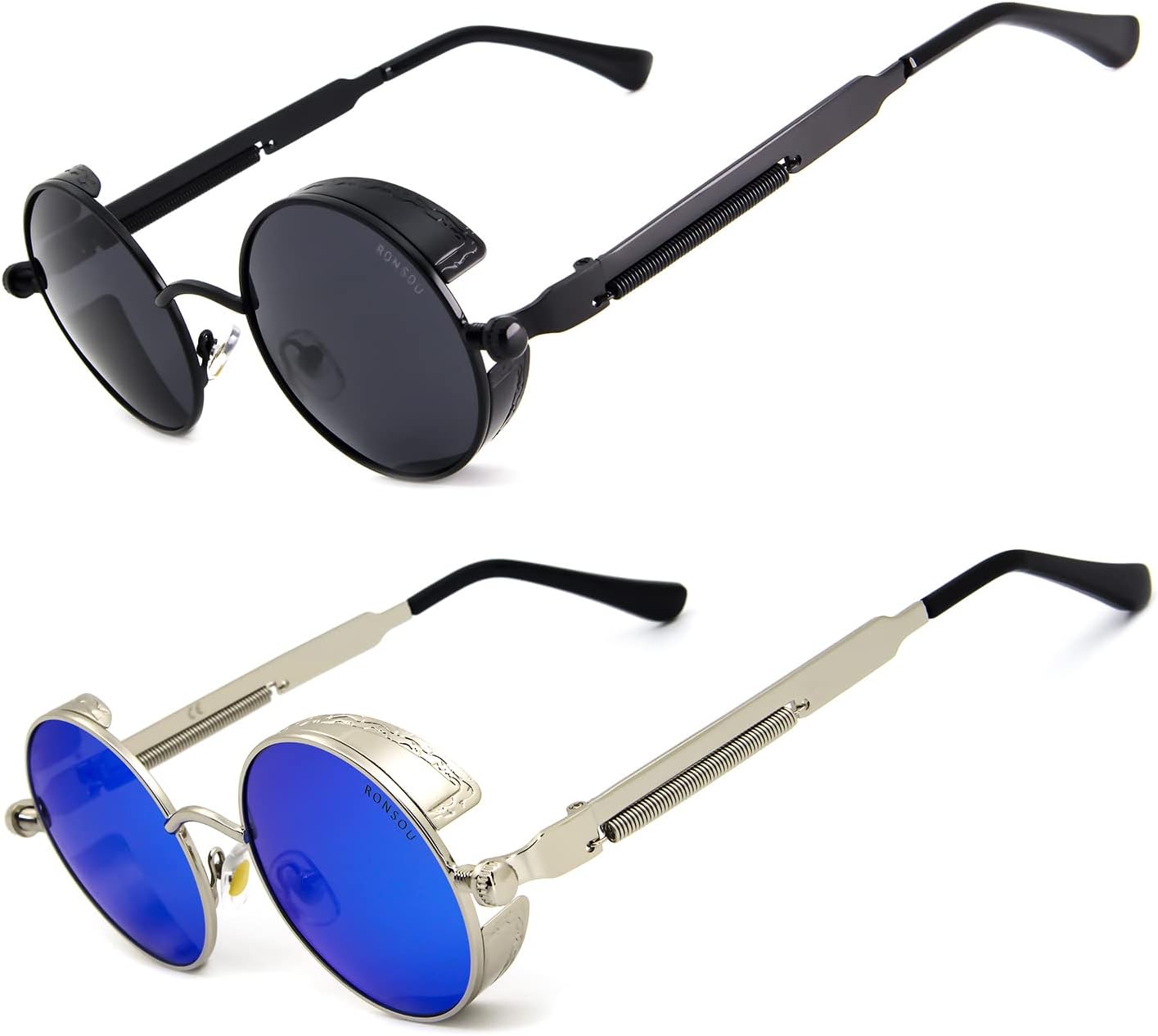 RONSOU Steampunk Style Round Vintage Polarized Sunglasses Retro Eyewear UV400 Protection Matel Frame - Image 17