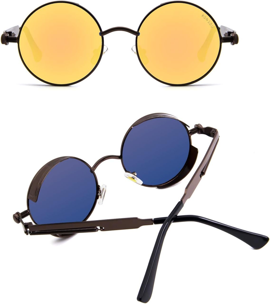 RONSOU Steampunk Style Round Vintage Polarized Sunglasses Retro Eyewear UV400 Protection Matel Frame - Image 4