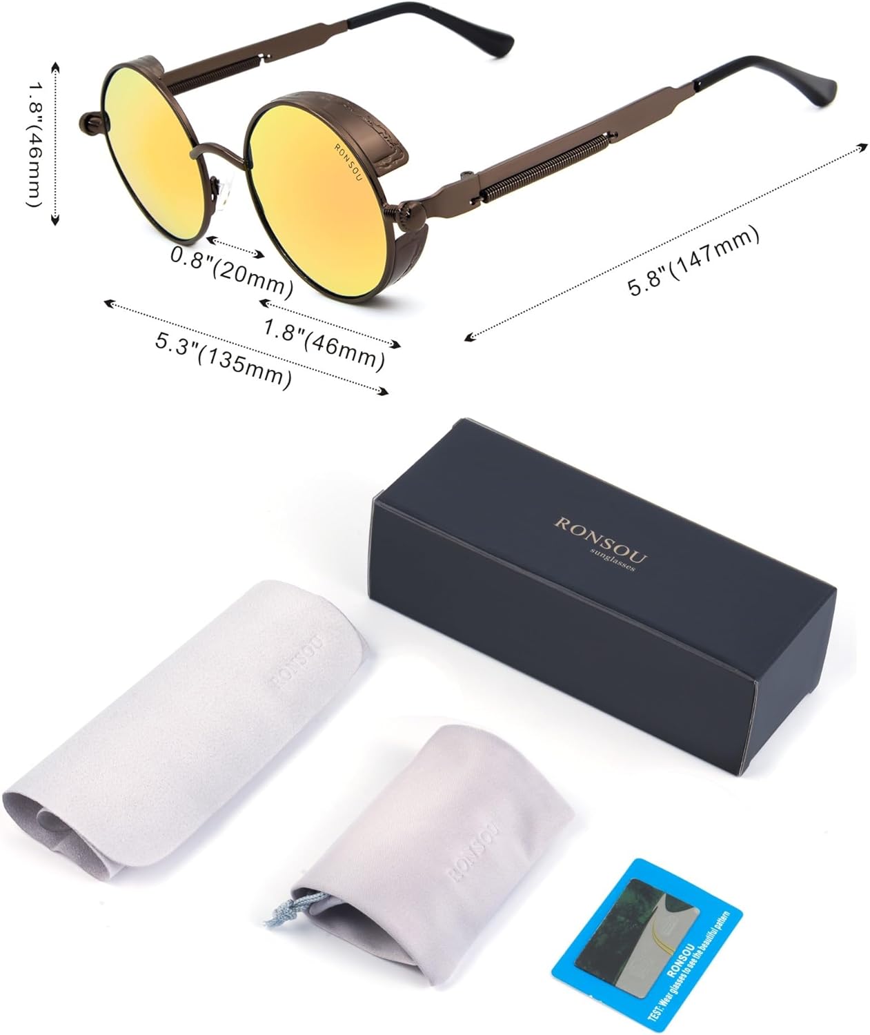 RONSOU Steampunk Style Round Vintage Polarized Sunglasses Retro Eyewear UV400 Protection Matel Frame - Image 6