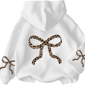 RoseSeek Girl's Bow Cheetah Leopard Hoodies Long Sleeve Pullover Tops Preppy Cute Sweatshirts Hoodies