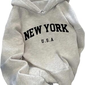 RoseSeek Women's Retro Preppy Hoodie Letter Graphic Hooded Sweatshirts Long Sleeve Pullover Tops