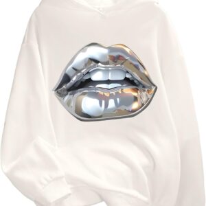 RoseSeek Women's Y2K Metallic Graphic Hoodie Retro Long Sleeve Hooded Sweatshirts Trendy Fall Clothes