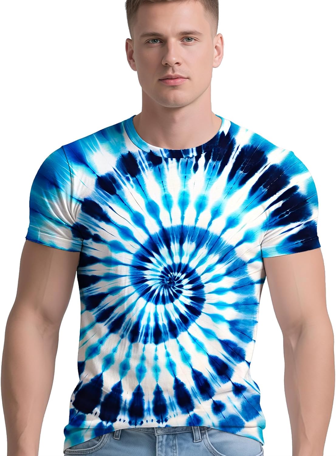RPWZRCB Men's Retro Tie Dye T Shirts 70s 80s 90s Washable Short Sleeve Hippie Clothes Vintage Tees for Casual Wear Size:S-3XL - Image 3