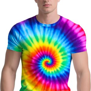 RPWZRCB Men's Retro Tie Dye T Shirts 70s 80s 90s Washable Short Sleeve Hippie Clothes Vintage Tees for Casual Wear Size:S-3XL