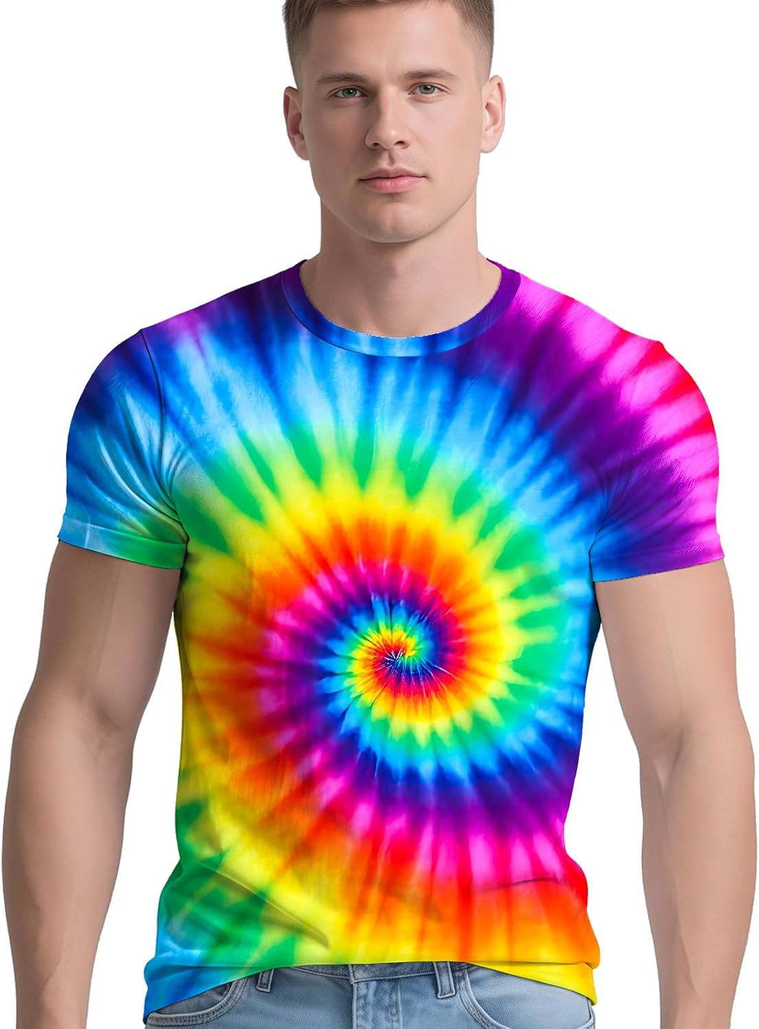 RPWZRCB Men's Retro Tie Dye T Shirts 70s 80s 90s Washable Short Sleeve Hippie Clothes Vintage Tees for Casual Wear Size:S-3XL