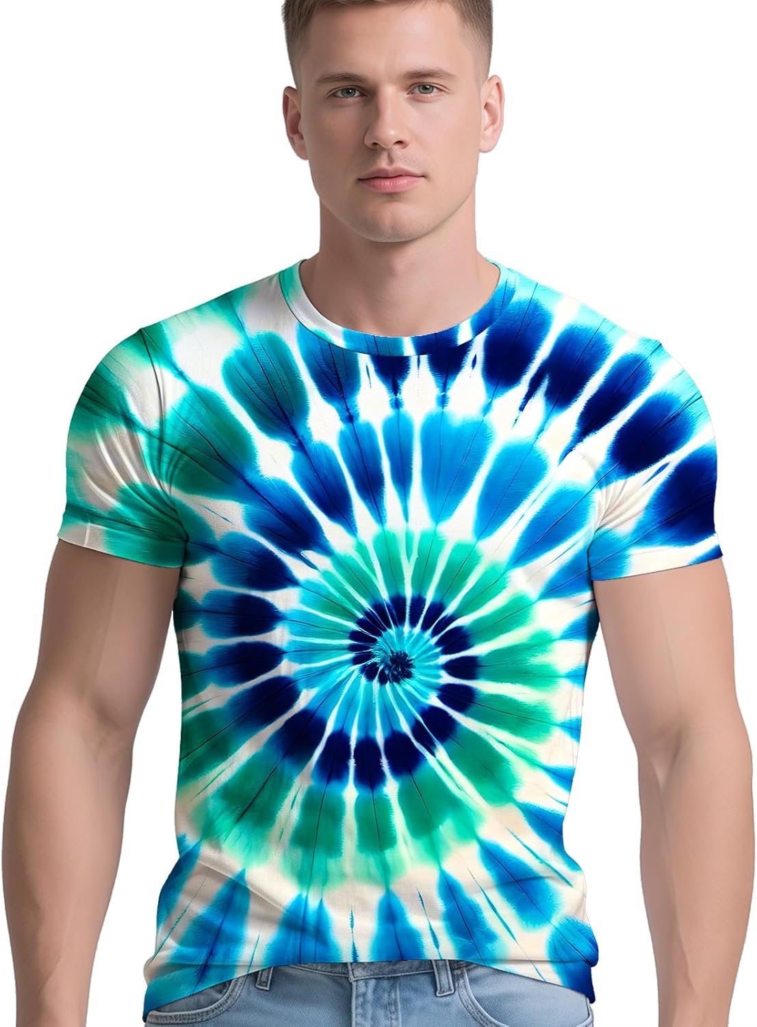 RPWZRCB Men's Retro Tie Dye T Shirts 70s 80s 90s Washable Short Sleeve Hippie Clothes Vintage Tees for Casual Wear Size:S-3XL - Image 5