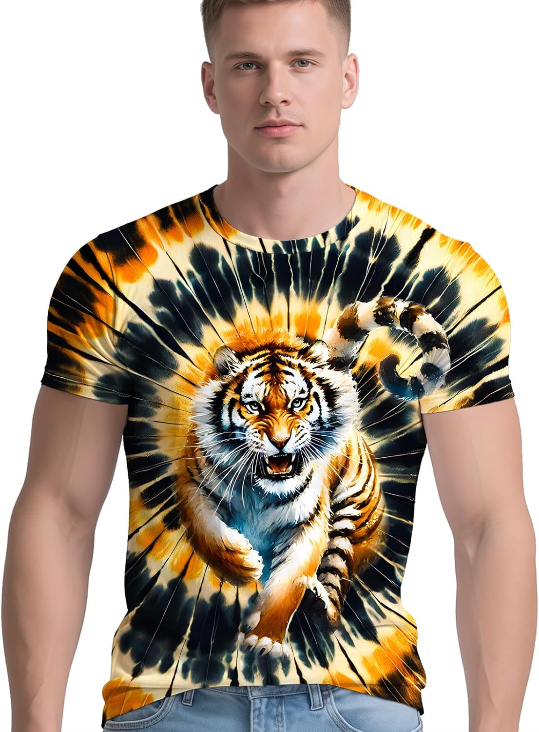 RPWZRCB Men's Retro Tie Dye T Shirts 70s 80s 90s Washable Short Sleeve Hippie Clothes Vintage Tees for Casual Wear Size:S-3XL - Image 4