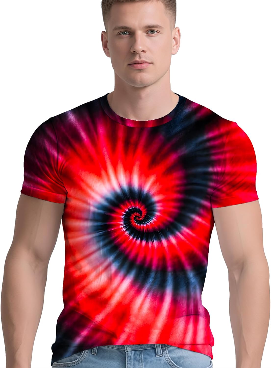 RPWZRCB Men's Retro Tie Dye T Shirts 70s 80s 90s Washable Short Sleeve Hippie Clothes Vintage Tees for Casual Wear Size:S-3XL - Image 7