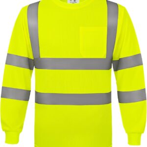 Safety Shirt Long Sleeve High Visibility Reflective Breathable T Shirt for Work Warehouse Construction Class 3