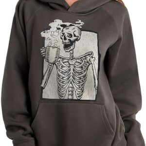 SHBECYDE Women Skull Graphic Printed Fleece Oversized Hoodie Sweatshirt Long Sleeve Drop Shoulder Pullovers Top
