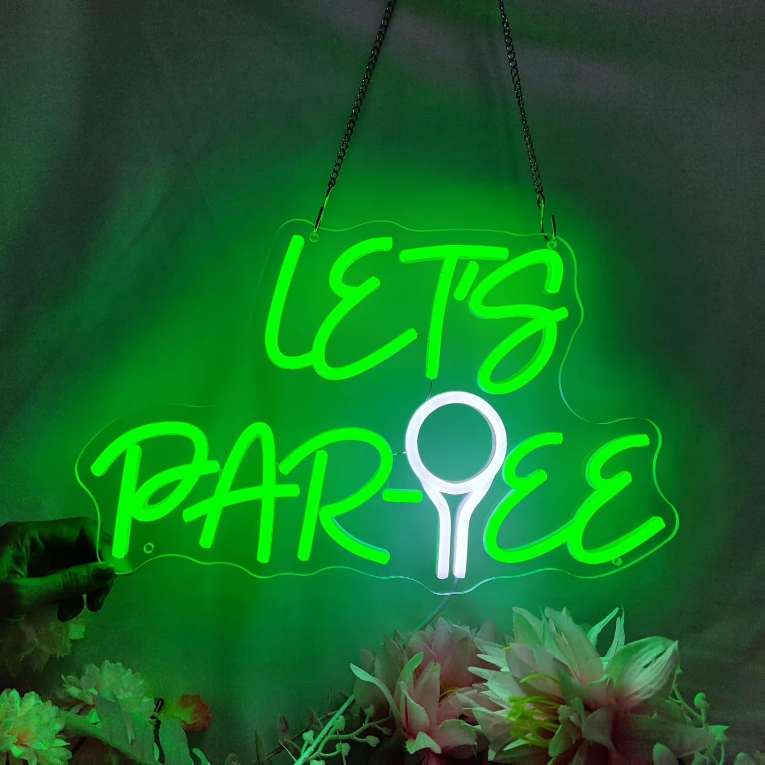 SIGNVIA Let's Par Tee Neon Sign for Wall Decor - Green White LED Golf Ball Light - Dimmable Hanging Sign for Golf Club, Bedroom, Man Cave, Party - 40 * 24.4cm