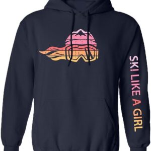 Ski Like A Girl Adult Hoodie Retro Sunset