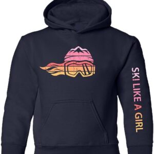 Ski Like A Girl Youth Hoodie Retro Sunset