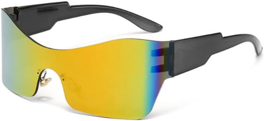 SLCHJXS Y2K Large Frame Arc Riding Glasses Rimless Futuristic Sunglasses UV400 Anti UV Outdoor Sports Sunglasses - Image 5