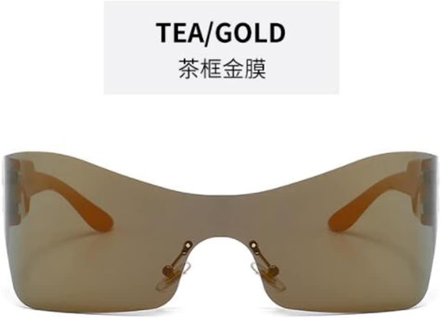 SLCHJXS Y2K Large Frame Arc Riding Glasses Rimless Futuristic Sunglasses UV400 Anti UV Outdoor Sports Sunglasses - Image 2