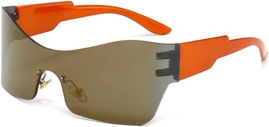 SLCHJXS Y2K Large Frame Arc Riding Glasses Rimless Futuristic Sunglasses UV400 Anti UV Outdoor Sports Sunglasses