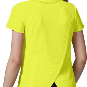 Spring&Gege Girls UPF 50+ Quick Dry Short Sleeve T Shirts Split Back Crop Athletic Workout Neon Tops