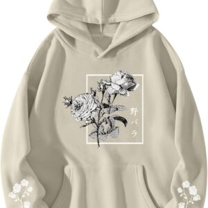 Sulayesh Rose Floral Graphic Hoodie for Men Aesthetic Japanese Cool Hoodies Oversized Trendy Streetwear Pullover Sweatshirt