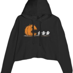The Pxv Pumpkin Pacman Chasing Ghosts Halloween Cropped Fleece Hoodie, Soft & Cozy, Trendy Fit