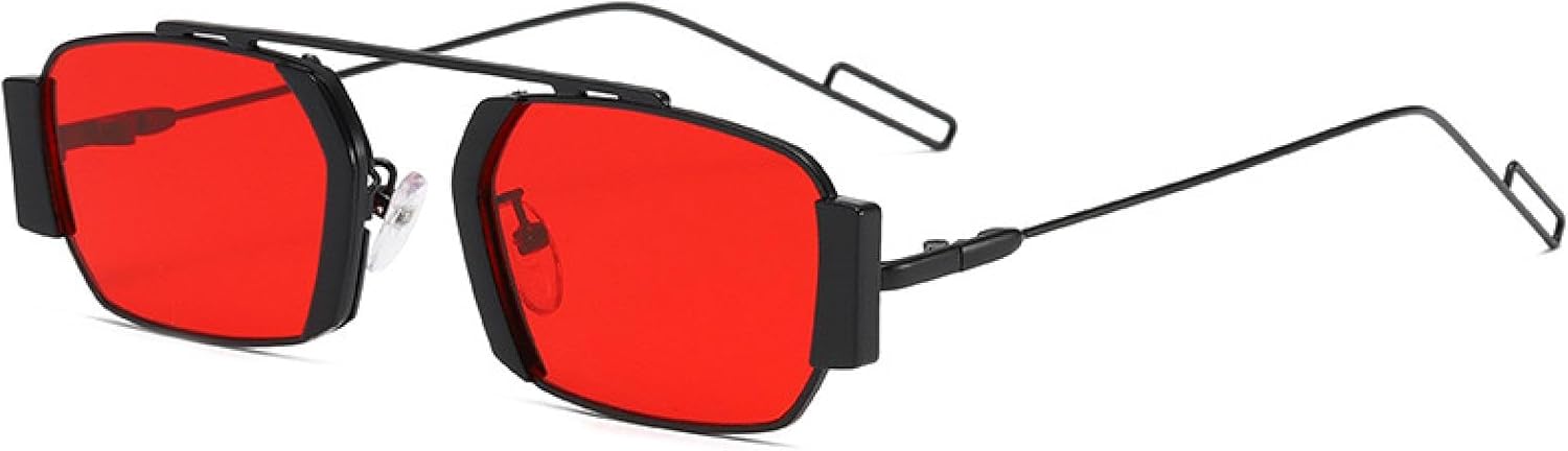 TVTBBVV Punk Sunglasses for Women Men Vintage Small Polygonal Alloy Frame Uv400 Futuristic Streetwear