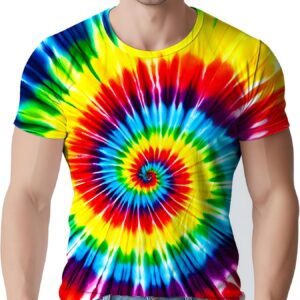 Ugtewxu Tie Dye Shirts for Men's 70s 80s 90s Retro Hippie Short Sleeve Tees Washable Vintage Festival Clothing