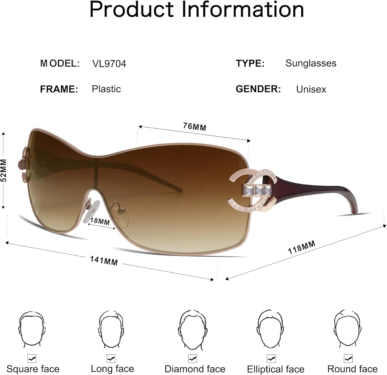 VANLINKER Wrap Around Y2K Sunglasses for Women Men Trendy Oversized Sun Glasses Fashion Shield Frameless Shades One-piece - Image 6