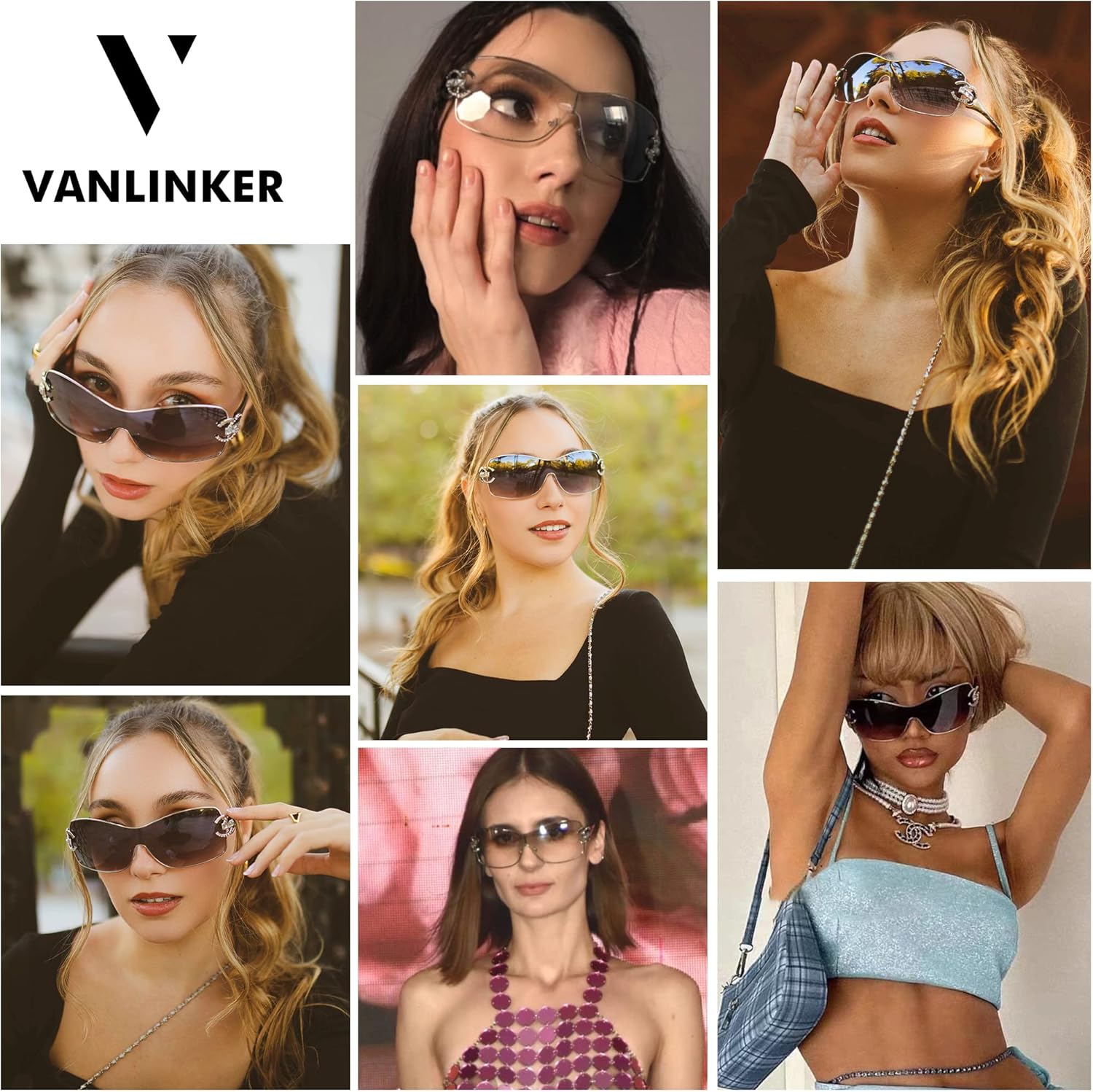 VANLINKER Wrap Around Y2K Sunglasses for Women Men Trendy Oversized Sun Glasses Fashion Shield Frameless Shades One-piece - Image 4