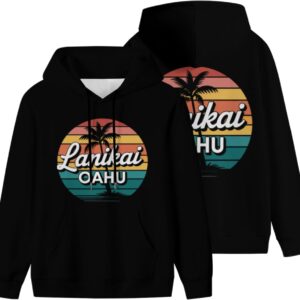 Vderxcok Lanikai Oahu Hawaii Retro Classic Men Women Kangaroo Pocket Fleece Hoodie